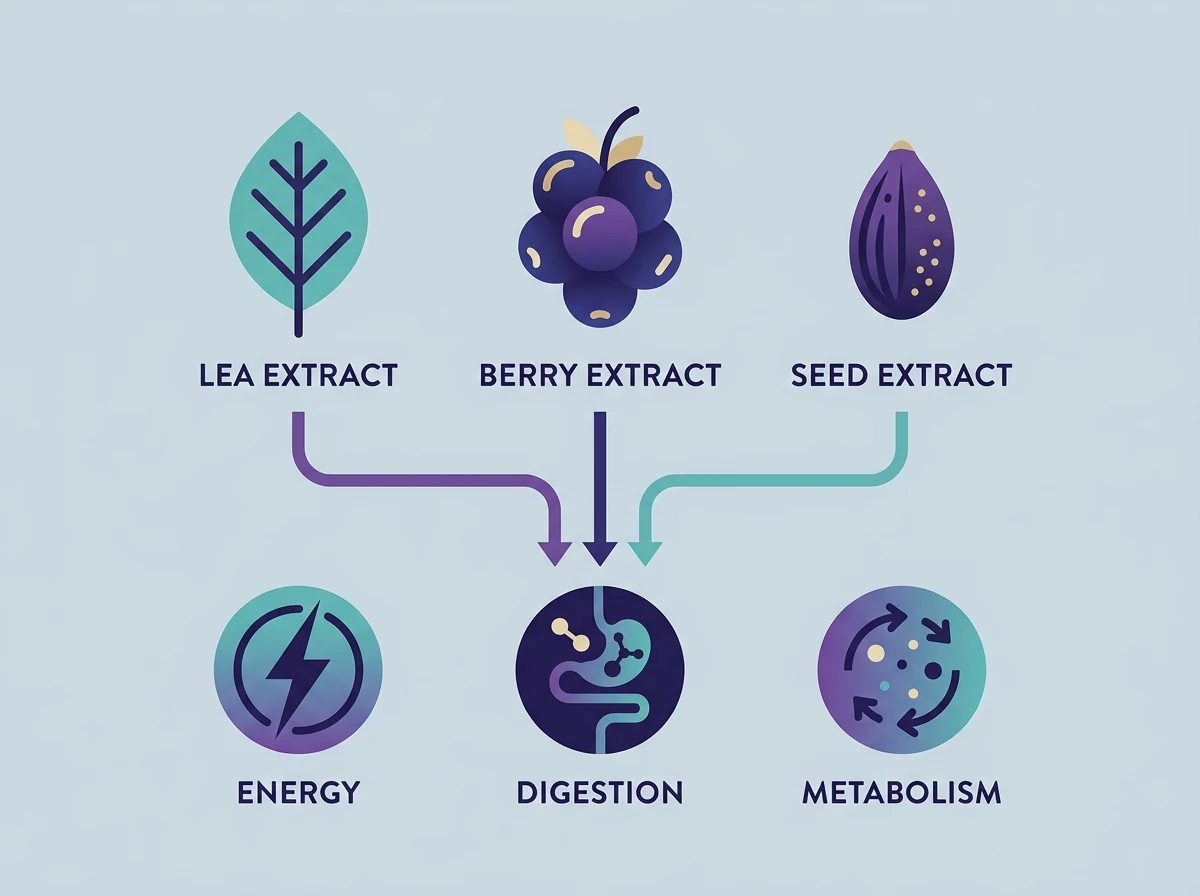 Botanical extract supplement supporting normal metabolism - plant extract infographic